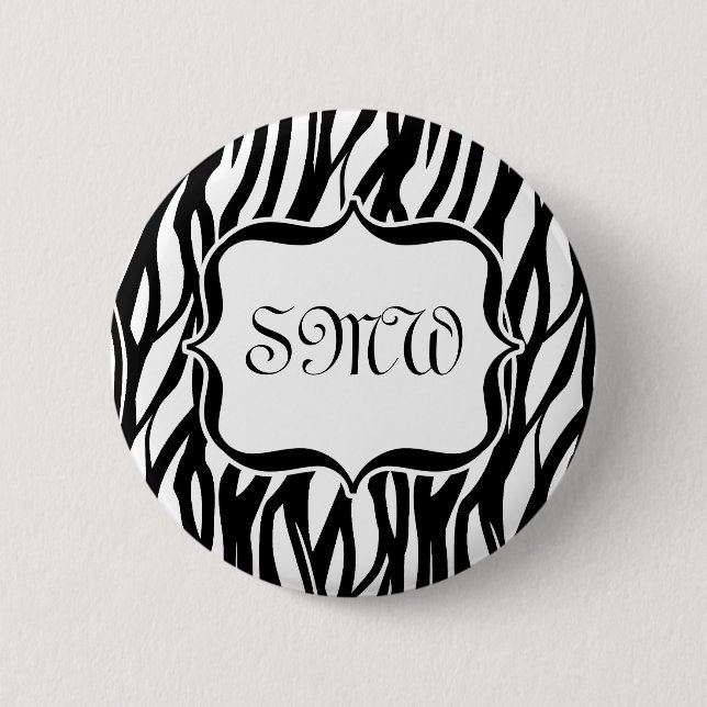 Funky Black/White Zebra Monogram 6 Cm Round Badge (Front)