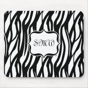 Funky Black/White Zebra Monogram Mouse Pad