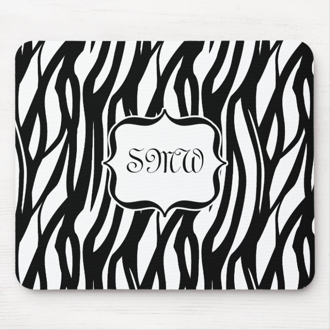 Funky Black/White Zebra Monogram Mouse Pad (Front)