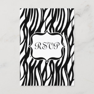 Funky Black/White Zebra Monogram RSVP Card
