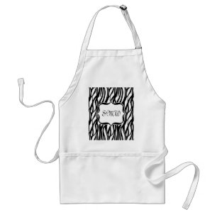Funky Black/White Zebra Monogram Standard Apron