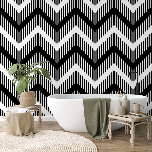 Funky Black White Zigzag Waves Lines Stripes Art Wallpaper (Creator Uploaded)