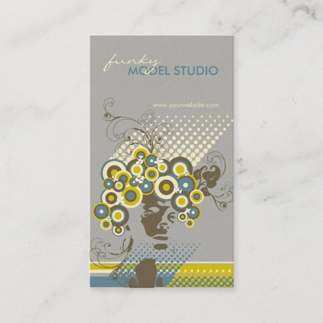 Funky Bloom Hair Floral Mod Circles Retro Abstract Business Card (Front)