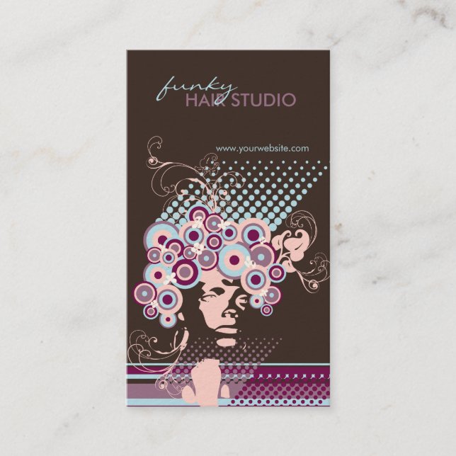 Funky Bloom Hair Floral Mod Circles Retro Abstract Business Card (Front)