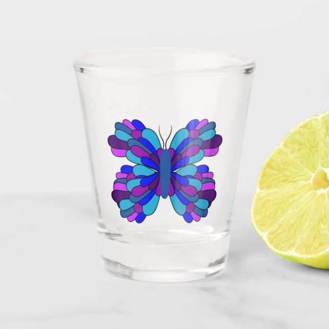 Funky Blue Butterfly Shot glass (Front)