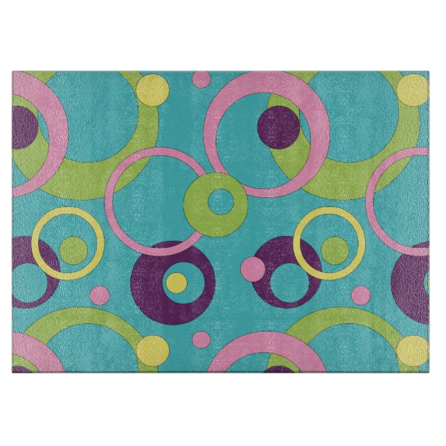 Funky Blue Circles Glass Cutting Board (Front)