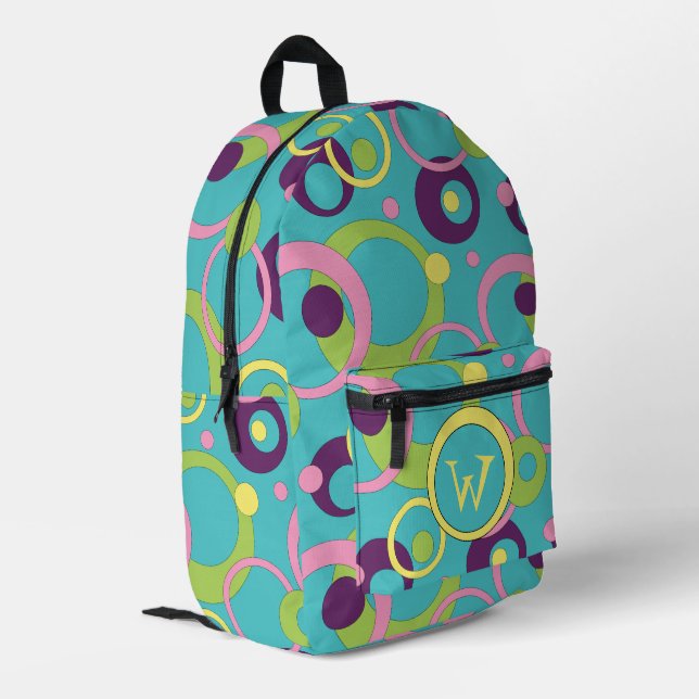 Funky Blue Circles Printed Backpack (Back Corner Left)