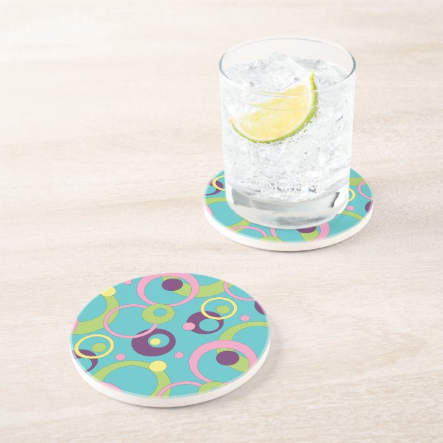 Funky Blue Circles Sandstone Coaster (Side)