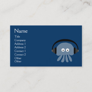 Funky Blue Jellyfish DJ With Headphones Custom Business Card