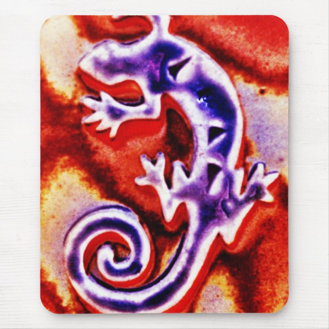 Funky Blue Purple Orange Lizard Gecko Southwestern Mouse Pad (Front)