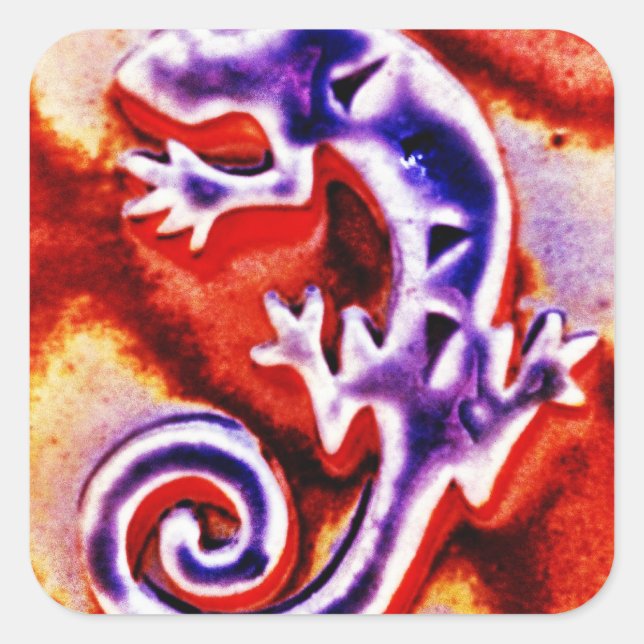 Funky Blue Purple Orange Lizard Gecko Southwestern Square Sticker (Front)