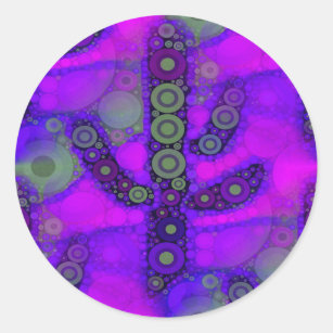 Funky Blue Purple Saguaro Cactus Mosaic Classic Round Sticker