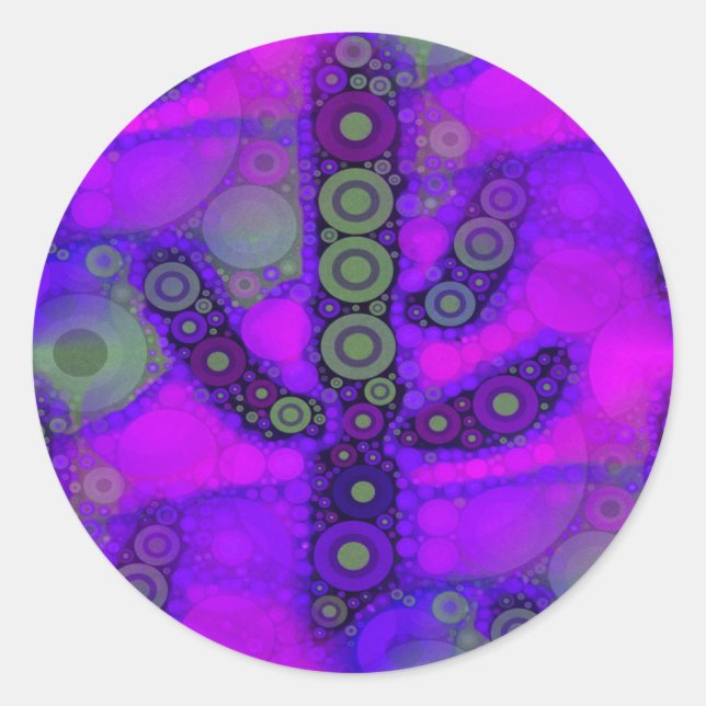 Funky Blue Purple Saguaro Cactus Mosaic Classic Round Sticker (Front)