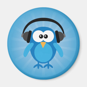 Funky Blue Retro Owl With Headphones Magnet