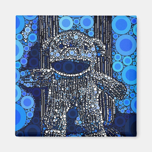 Funky Blue Sock Monkey Circles Bubbles Pop Art Magnet (Front)