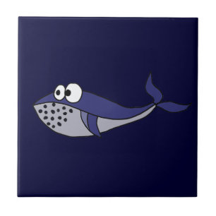 Funky Blue Whale Cartoon Design Tile