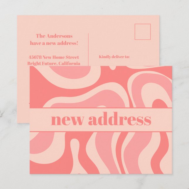 Funky Blush Swirl New Address  Postcard (Front/Back)