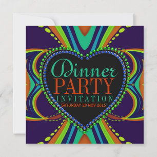 Funky Bohemian Dinner Party Blue Green Invitation