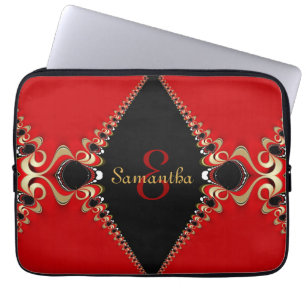 Funky Bohemian Red Gold Swirls Wallet Laptop Sleeve