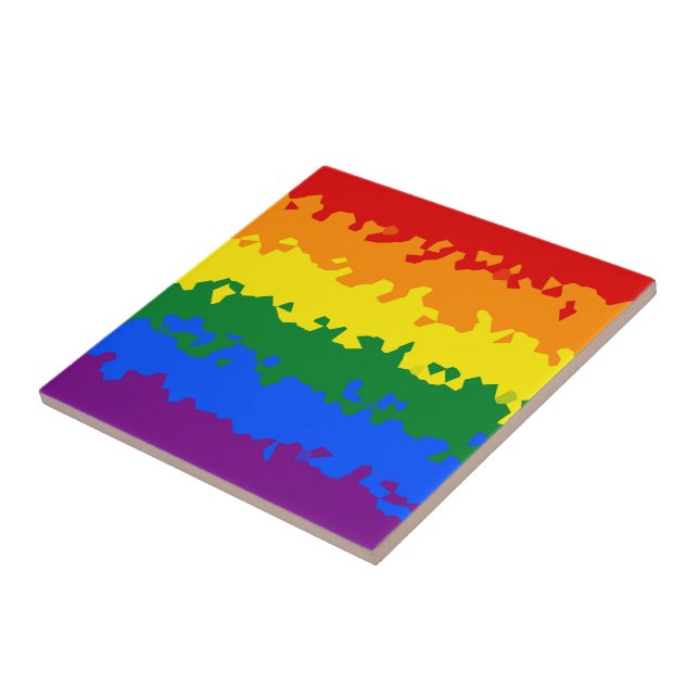 Funky Boho Abstract Gay Rainbow Mosaic Pride Flag Ceramic Tile (Side)