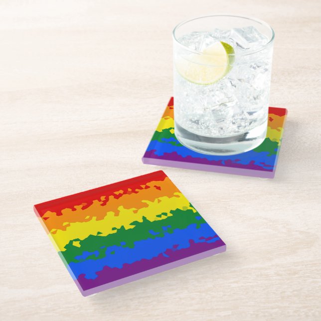 Funky Boho Abstract Gay Rainbow Mosaic Pride Flag Glass Coaster (Angled)