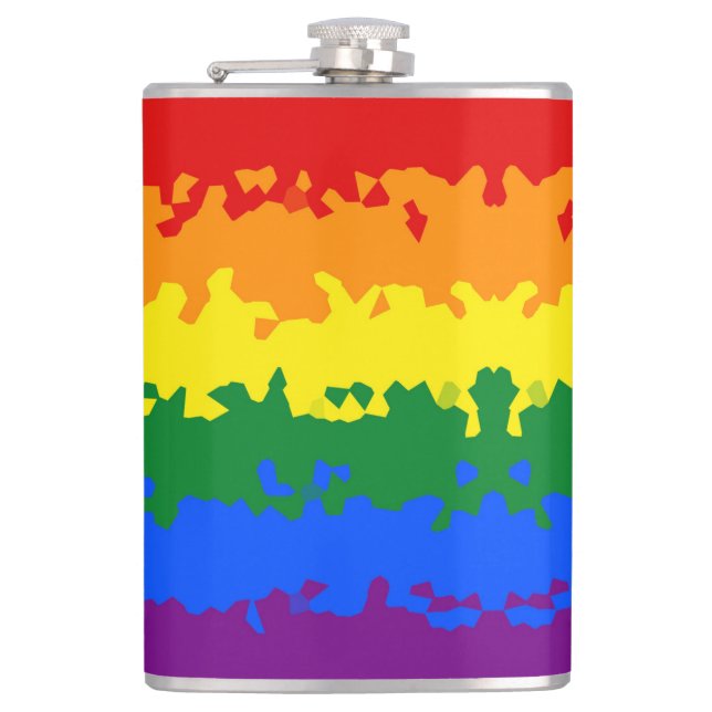 Funky Boho Abstract Gay Rainbow Mosaic Pride Flag Hip Flask (Front)