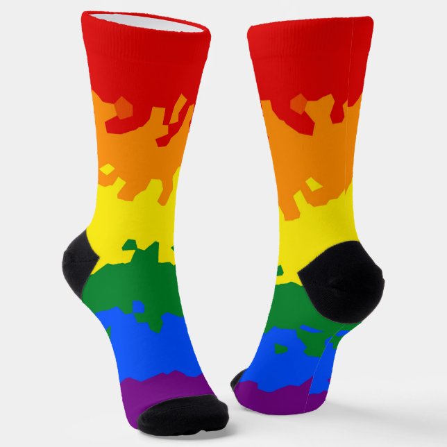 Funky Boho Abstract Gay Rainbow Mosaic Pride Flag Socks (Angled)