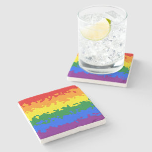 Funky Boho Abstract Gay Rainbow Mosaic Pride Flag Stone Coaster