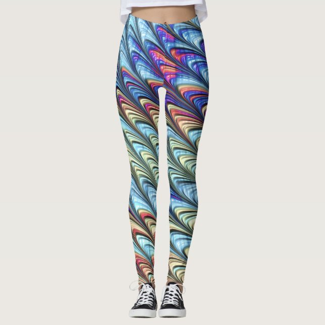 Funky Boho Colourful Psychedelic Waves Abstract Ar Leggings (Front)