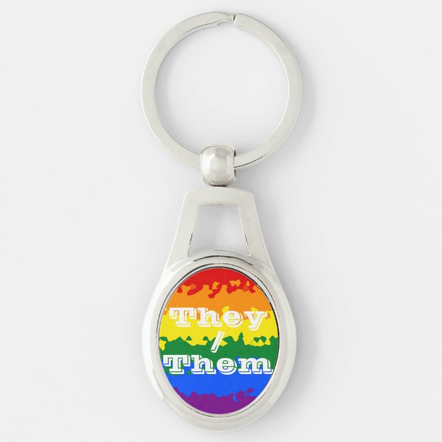 Funky Boho Customisable Pronoun Gay Pride Flag Key Ring (Front)
