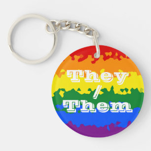 Funky Boho Customisable Pronoun Gay Pride Flag Key Ring