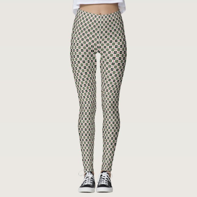 Funky Boho Retro Cute Abstract Christmas Pattern Leggings (Front)