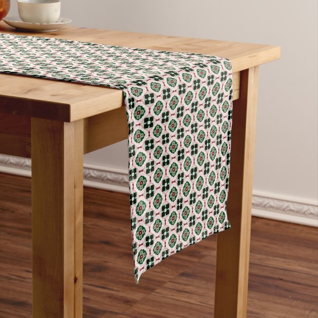 Funky Boho Retro Cute Abstract Christmas Pattern Long Table Runner (In Situ)