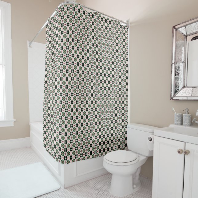 Funky Boho Retro Cute Abstract Christmas Pattern Shower Curtain (In Situ)