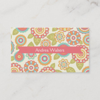 Funky Boho Retro Flowers Wedding Business Card