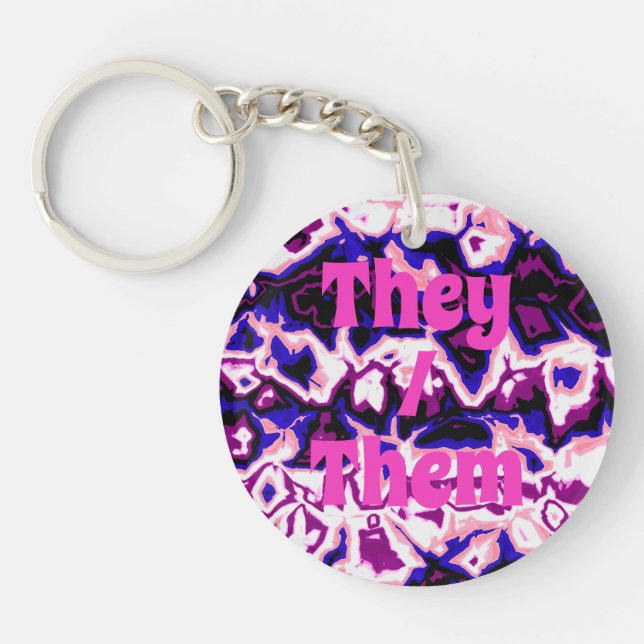Funky Boho Retro Marbled Stripes Genderfluid Pride Key Ring (Front)