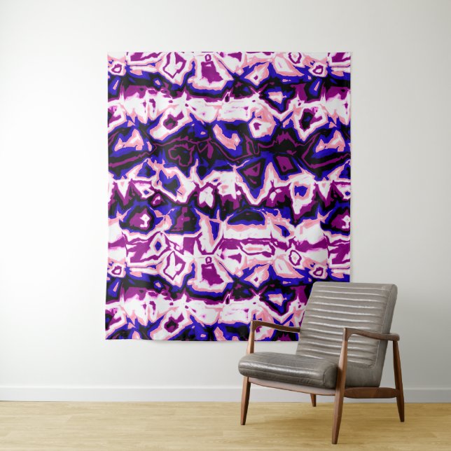 Funky Boho Retro Marbled Stripes Genderfluid Pride Tapestry (In Situ)