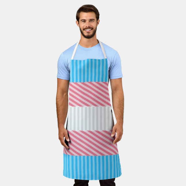 Funky Boho Stripe Abstract Transgender Pride Flag Apron (Worn)