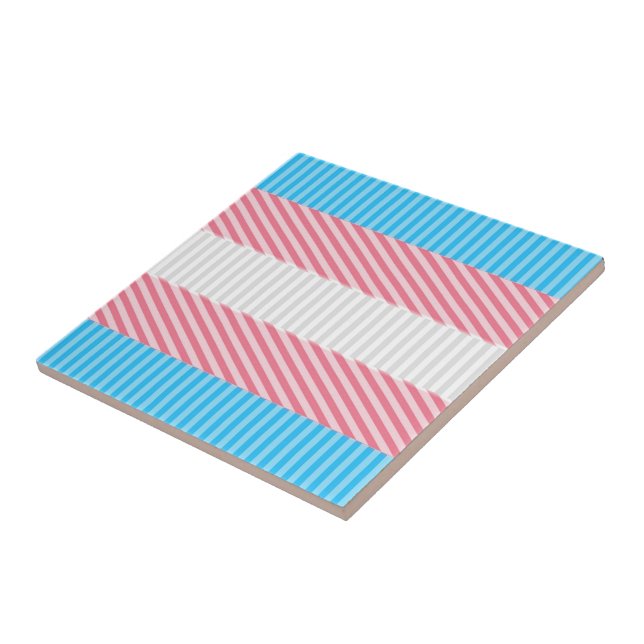 Funky Boho Stripe Abstract Transgender Pride Flag Ceramic Tile (Side)