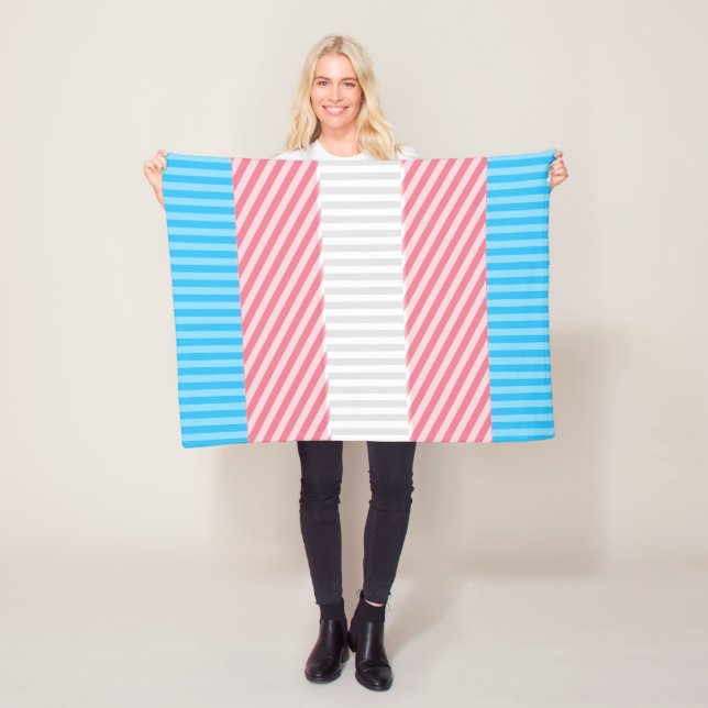 Funky Boho Stripe Abstract Transgender Pride Flag Fleece Blanket (In Situ)