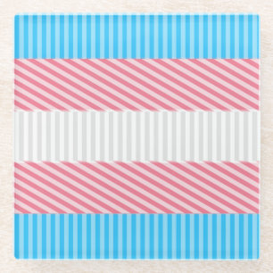 Funky Boho Stripe Abstract Transgender Pride Flag Glass Coaster