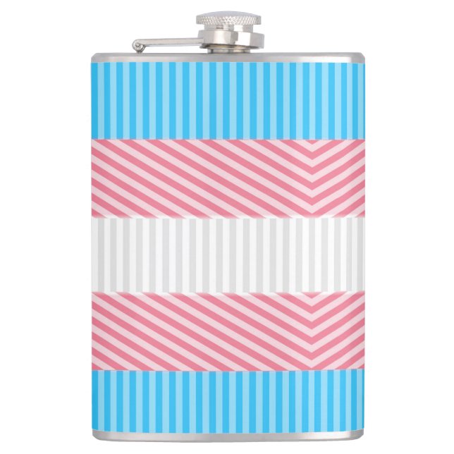 Funky Boho Stripe Abstract Transgender Pride Flag Hip Flask (Front)