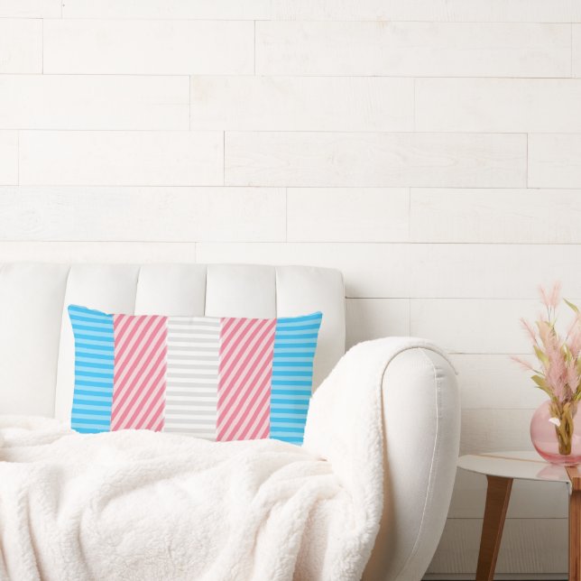 Funky Boho Stripe Abstract Transgender Pride Flag Lumbar Cushion (Couch)