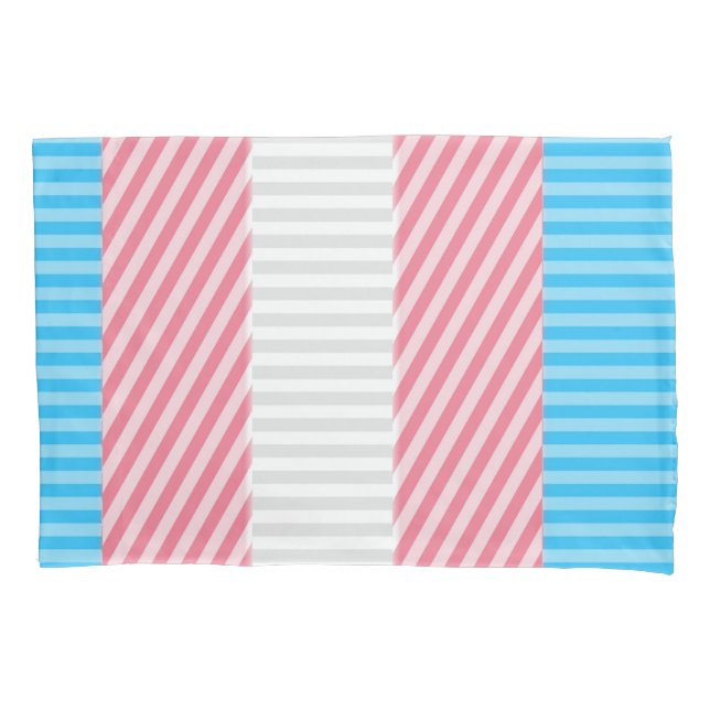 Funky Boho Stripe Abstract Transgender Pride Flag Pillowcase (Front-Left)