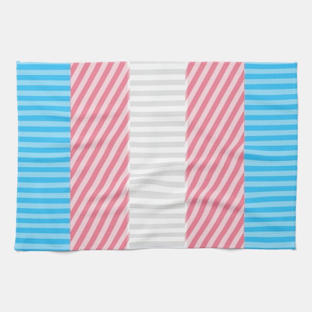 Funky Boho Stripe Abstract Transgender Pride Flag Tea Towel (Horizontal)