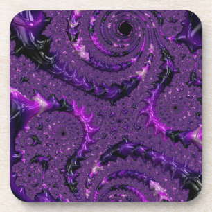 Funky Bold Boho Purple Digital Abstract Fractal Coaster