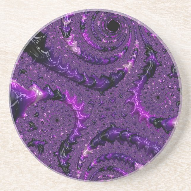 Funky Bold Boho Purple Digital Abstract Fractal Coaster (Front)