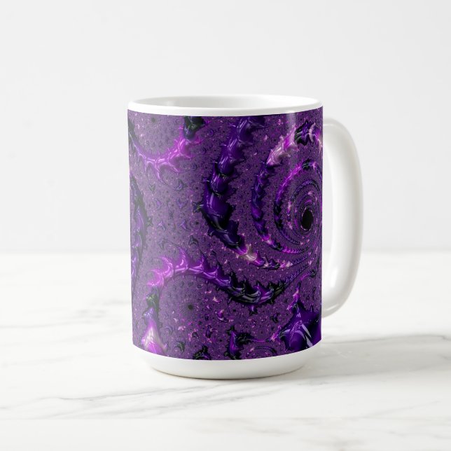 Funky Bold Boho Purple Digital Abstract Fractal Coffee Mug (Front Right)