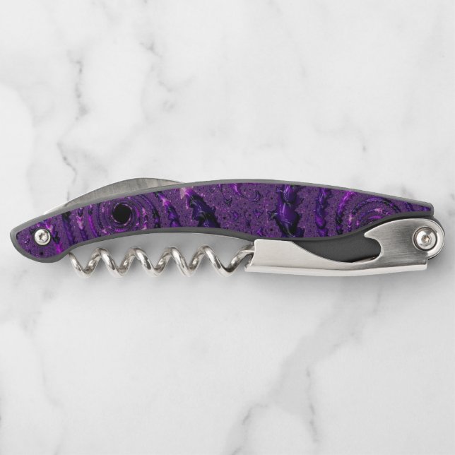 Funky Bold Boho Purple Digital Abstract Fractal Corkscrew (Back)