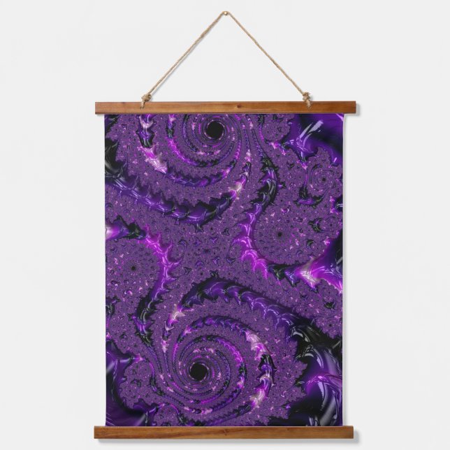 Funky Bold Boho Purple Digital Abstract Fractal Hanging Tapestry (Front)